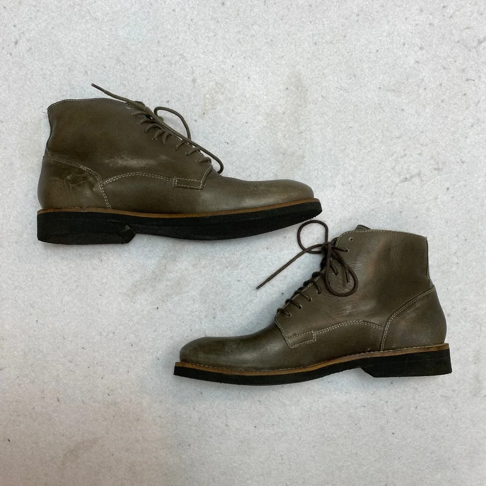 Diesel Leather Lace Up Boots Mens 43 Olive Green Distressed Combat Lug Sole